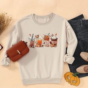 Women's Cream Pumpkin Spice Coffee Sweatshirt Size XL NWOT P2P 25